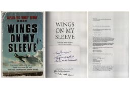 WW2 Eric Winkle Brown and his son signed hard back book Wings on my Sleeve by Brown. His autograph