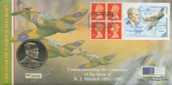 Spitfire R J Mitchell Royal Mint Coin cover PNC with Mitchell 1st class stamp booklet and special