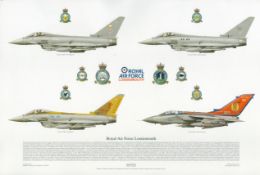 RAF Lossiemouth four Typhoons Squadron print. Approx 44 x 29 cm. Signed by six sqn OCs and Signed by