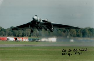 RAF Vulcan pilot Flt Lt Colston Nichols 617 sqn Cold War signed stunning 10 x 8 inch colour Vulcan