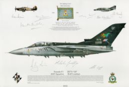 Tornado F3 ZE731 GF 43f Sqn RAF Leuchars 80th ann multiple signed Squadron Print. Approx 44 x 29 cm.