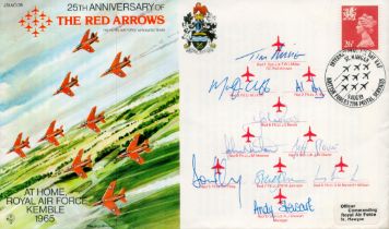 Red Arrows 1989 Team signed RAF Kemble cover 25th Ann. Signed by all nine pilots and team manager.