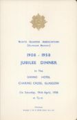 Army 1958 Scots Guards Glasgow Annual Dinner Menu, 19th April 1958. Good condition. All autographs