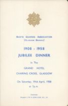 Army 1958 Scots Guards Glasgow Annual Dinner Menu, 19th April 1958. Good condition. All autographs