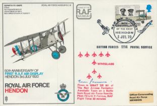 Red Arrows 1970 RAF Hendon cover with Wineglass Cache signed by Flt Lt Perraux who was sadly