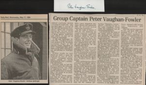 WW2 rare SOE pilot Peter Vaughan-Fowler DSO, DFC, AFC small signature piece with newspaper photo and