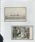 US Flagship Olympia, two vintage postcards one of the Ship at sea and one on deck. Set on A4 page