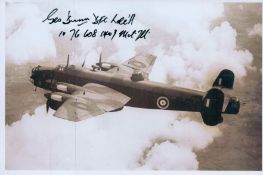 WW2 Flt Lt George Dunn DFC 10 sqn signed 6 x 4 inch b/w Halifax bomber photo. Good condition. All