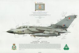 Tornado GR4 ZG779 FA 12b Sqn RAF Lossiemouth multiple signed Squadron print. Approx 44 x 29 cm.