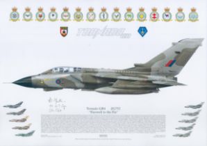 Tornado GR4 ZG752 Farewell to the Finn signed RAF Squadron print. Approx 44 x 29 cm. Signed by