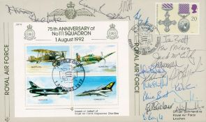 Twenty 111 sqn pilots signed rare 1992 75th ann cover, RAF Gutersloh, only 120 were signed and flown