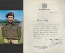 WW2 Father of Airborne Forces Gen Frederick Browning signed typed letter and colour photo.