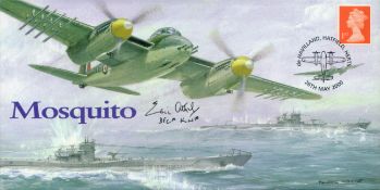 WW2 Mosquito pilot Flt Lt E Atkins DFC 114 sqn signed 2000 Mosquito cover. Three tours 78