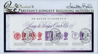 Jennie Bond signed FDC A Buckingham Cover HM Queen Elizabeth II. Five Stamps Triple postmarks 9th