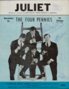 The Four Pennies multi signed 11x8 inch Juliet music score sheet includes Lionel Morton, Mike Wilsh,