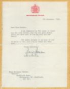 Mary Morrison, Lady-In-Waiting signed letter dated 5th December 1969. dedicated. Good condition. All