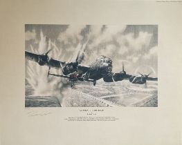 WW II Artist Richard Taylor Signed 10/135 Black and White Print Titled Attacking The Sorpe Dam.