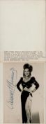 Vintage signed Carmen Miranda photo 7.25x5 Inch attached to a card holder plus small cut out of