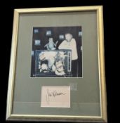 (Jim) James Henson mounted signature creator of the Muppets, with black and white photo framed.