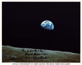 Frank Borman signed NASA original 10x8 inch colour photo Apollo 8 spacecraft in orbit around the