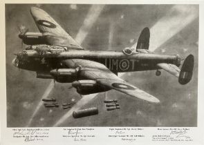 WWII RAF. 7 Members of 626 Squadron Multi Signed Robert Evans Black and White Print Titled Lets Go