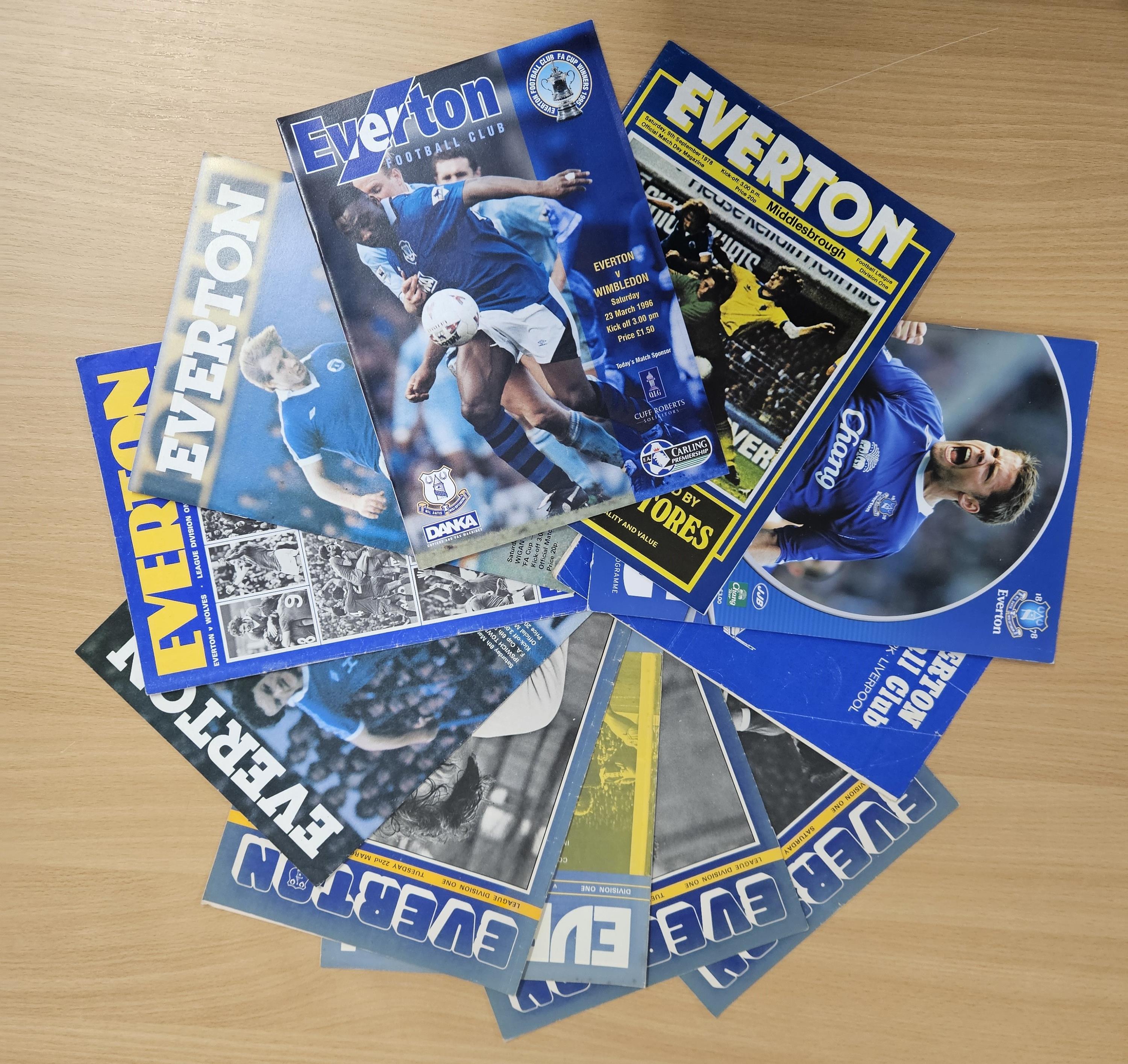 Football collection of 10 Everton programmes from 1996, 2006, 1978, 1968, 1976 and 1977. Good