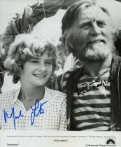 Mark Lester and Kirk Douglas signed Scalawag 10x8 inch black and white lobby card. Good condition.