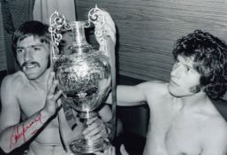 Autographed STEVE HEIGHWAY 12 x 8 Photo : B/W, depicting Liverpool's STEVE HEIGHWAY and Phil Boersma