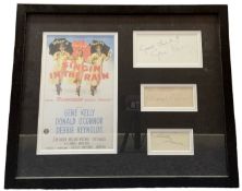 Gene Kelly, Donald O`Connor & Debbie Reynolds mounted signatures with colour photo from the movie