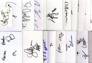Entertainment collection of 50 signed white cards with signatures of Shola Ama, At The Drive In,