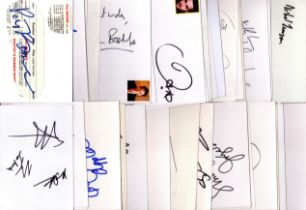 Entertainment collection of 50 signed white cards with signatures of Bond, Victor Borge, Pat