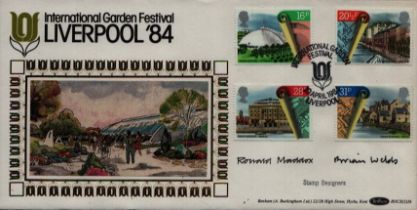Multi signed Ronald Maddox & Brian Webb FDC International Garden Festival Liverpool '84. Four Stamps
