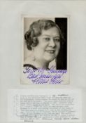 Vintage signed Florrie Ford black & white photo 6.5x4.5 Inch corner stickers onto an A4 white