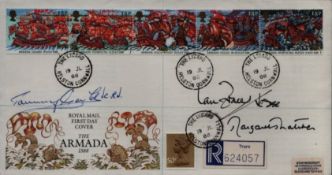 Margaret Thatcher, Ian Fraser and one other signed Armada FDC. Good condition. All autographs come