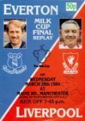 Liverpool v Everton milk cup replay 1984 multi signed programme. Signed by Joe Fagan, Emlyn