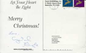 Crystal Gayle signed Merry Christmas 8.5x5.5 inch colour postcard. Good condition. All autographs