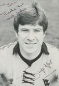 Emlyn Hughes signed 6x4inch black and white photo Dedicated. Good condition. All autographs come