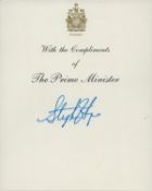 Stephen Harper signed Compliment slip. Former Prime Minister of Canada. Politician who served as the