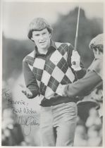 Nick Faldo signed 8x6 inch black and white vintage photo dedicated. Good condition. All autographs