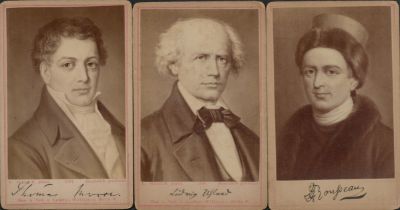 Sophus Williams vintage portrait cards includes 3 in total featuring Thomas Moore, Ludwig Uhland and