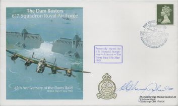 WW2 Adjutant Harry Humphries Signed 45th Anniversary of Dams Raid FDC. 1 of 75. British stamp with