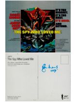 Roger Moore signed 7x5 inch James Bond "The Spy Who Loved Me" colour promo post card signature on