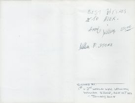 WW1 and WW2 Veteran William Stone Signed Oskar Schindler VHS Sleeve. Photos and Bios included.