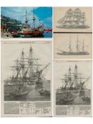 Collection of Vintage 2 x Ship Print Engineer drawing. 1 x The Golden Hind colour picture post