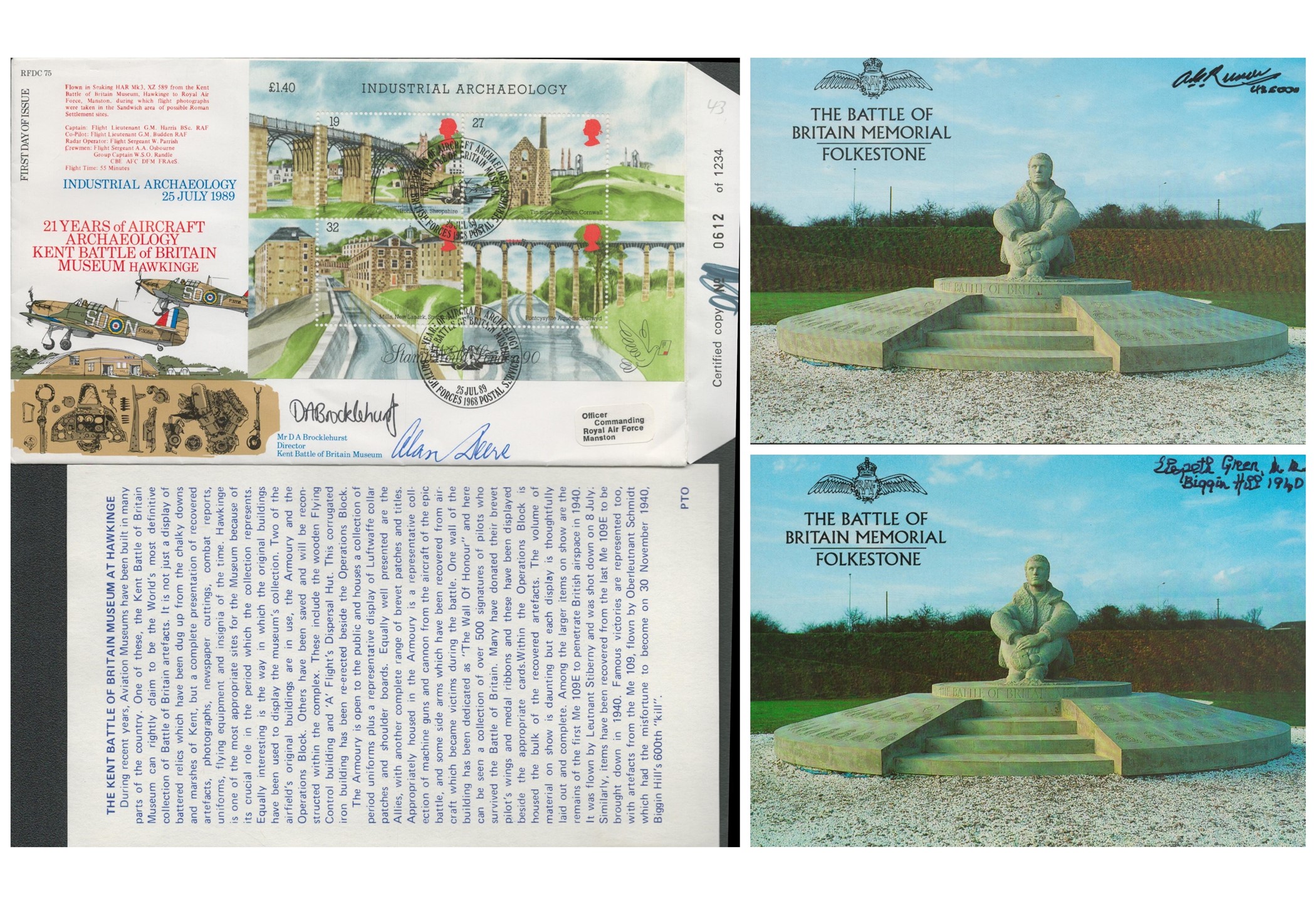 Military collection of 3 signed items. 2 Postcards and 1 FDC. A. R. Russell Signed Battle of Britain