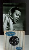 Chubby Checker signed 12x10 overall mounted black and white photo with accompanying 45rpm Lets Twist