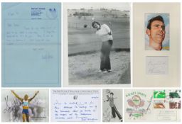 Sports collection of various signed items. Signatures such as Peter Swan, Robin Cousins, David