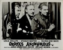 Leslie Phillips signed 10x8 inch Crooks Anonymous black and white lobby card photo slight damage