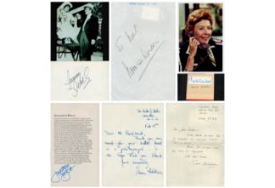 TV Film collection of 6 signed various items. Signatures from Norman Wisdom A4 sheet, Jonathan Pryce