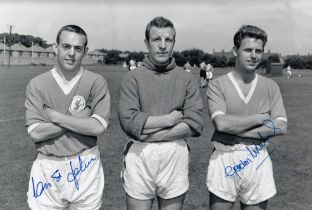 Autographed LIVERPOOL 12 x 8 Photo : B/W, depicting Liverpool's IAN ST.JOHN, Bert Slater and